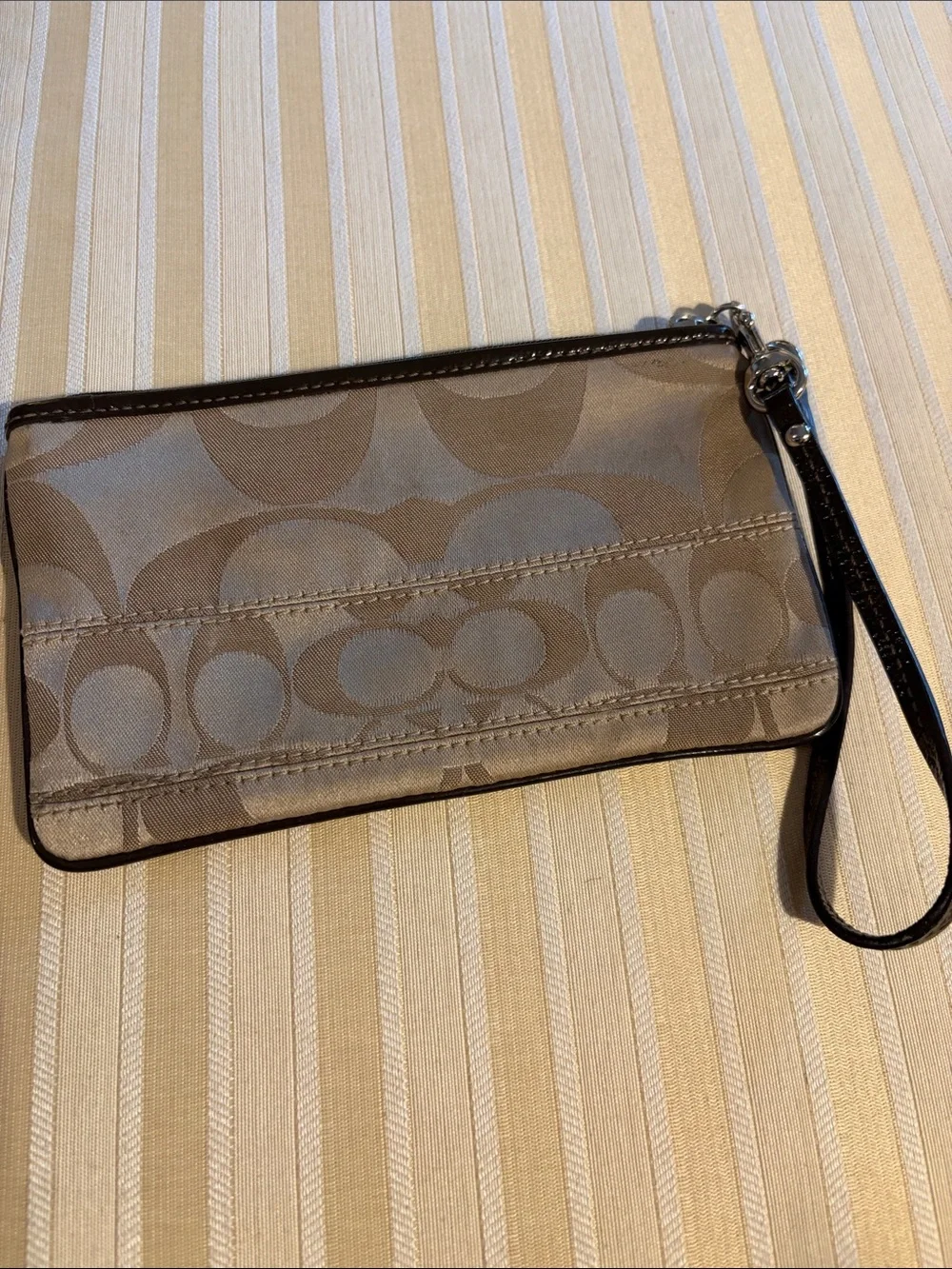 Coach Khaki and Dark Brown Signature Fabric Wristlet EUC